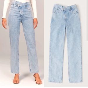 Abercrombie 90’s straight ultra high rise crossover cross cross waist denim jean